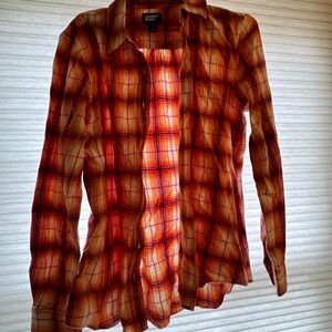 Lands' End Vibrant Orange Plaid Shirt